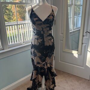 Lulu's Black and Cream Floral High Low Dress LNC